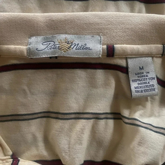 Peter Millar Double Mercerized Cotton Golf Polo Striped Shirt Medium Yellow - Picture 7 of 7